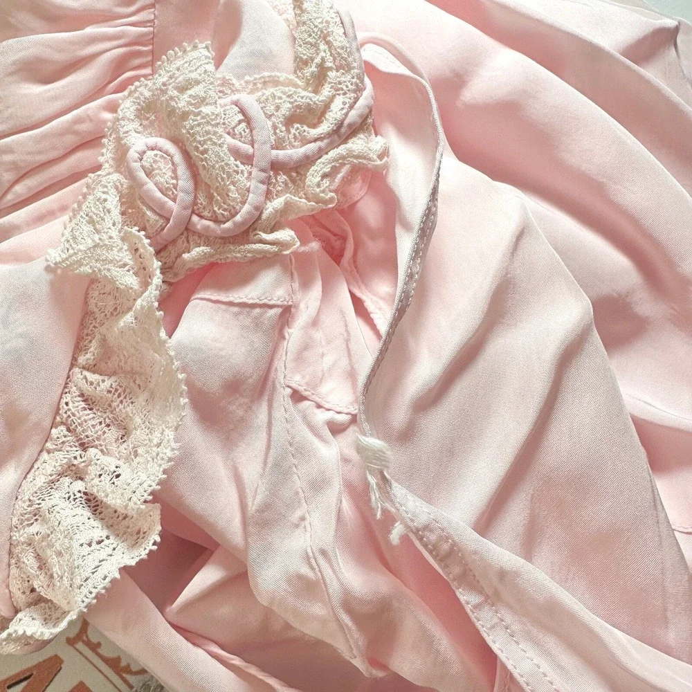 40s Pink Rayon Maxi Nightgown L Angelic Goddess Old Hollywood Coquette Glow Gaze